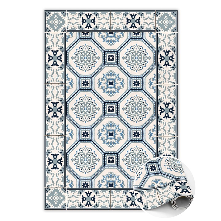 Covor de vinil, PVC, Forme geometrice, Albastru, 120 cm x 180 cm, 010260360160000020310