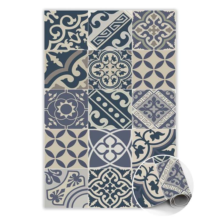 Covor de vinil, PVC, Model retro, Gri, 120 cm x 180 cm, 010260360160000019966