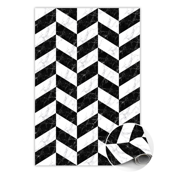 Covor de vinil, PVC, Chodel de marmura, Alb, 60 cm x 90 cm, 010260360570000020344