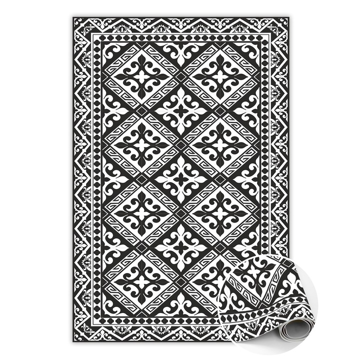 Covor de vinil, PVC, Model geometric, Gri, 60 cm x 90 cm, 010260360570000019955