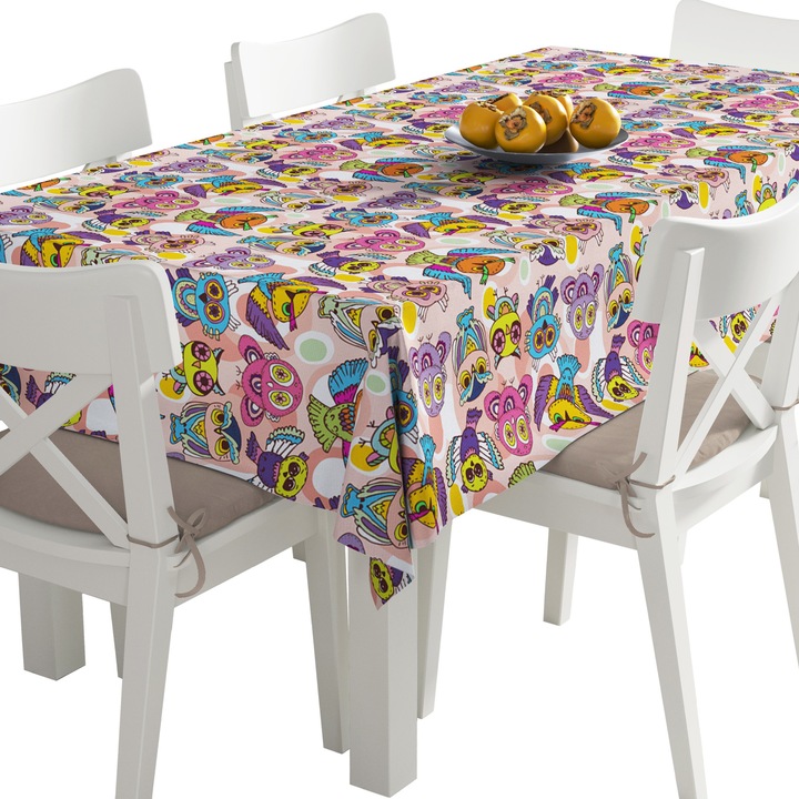 Abrosz, színes baglyok, poliészter, téglalap, méret: 140 cm x 220 cm, TDX001/220