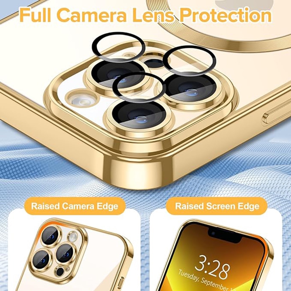 Husa MagSafe pentru iPhone 13 Pro, Accesorio Luxury Crystal, Gold