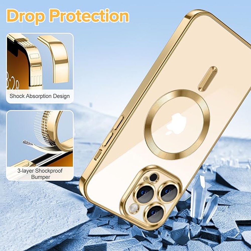 Husa MagSafe pentru iPhone 13 Pro, Accesorio Luxury Crystal, Gold