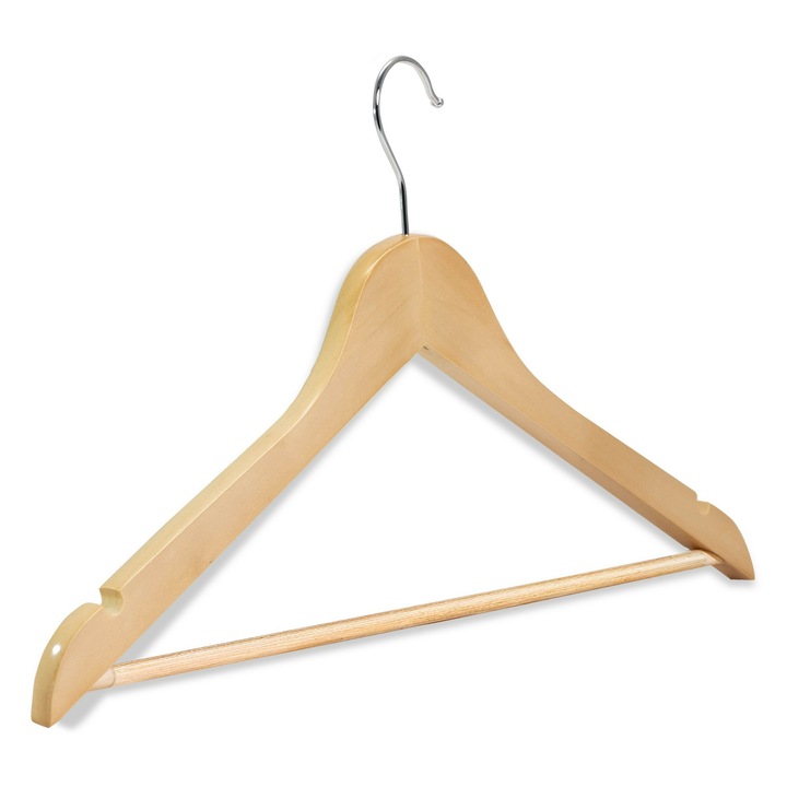 Set Umerase din Lemn 10 bucati, Unic Hangers, din Lemn de Artar, Design Modern si Protectie pentru Hainele Delicate si Grele, Carlig Cromat Rotativ 360°, Suporta Pana la 5 Kg, Ideal pentru Pantaloni, Bluze, Sacouri, Culoare Natur Lemn