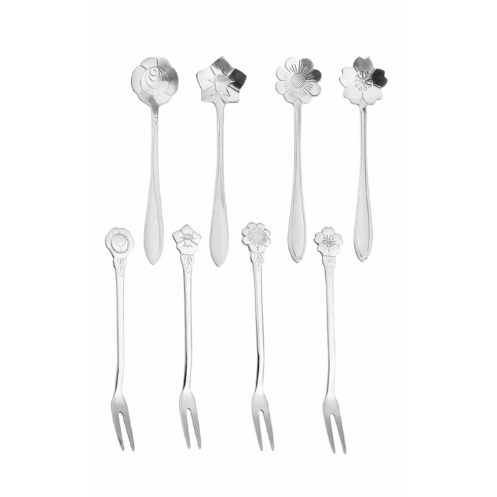 Set de 8 tacamuri pentru desert YITONGFU, otel inoxidabil, argintiu, 12, 5-13, 3 cm