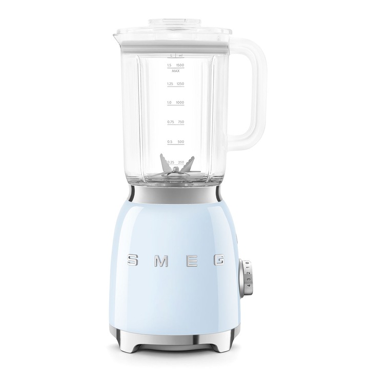 Blender de masa retro Smeg BLF03PBEU, 800 W, 4 programe, auto-curatare, 18000 rpm, albastru pastel