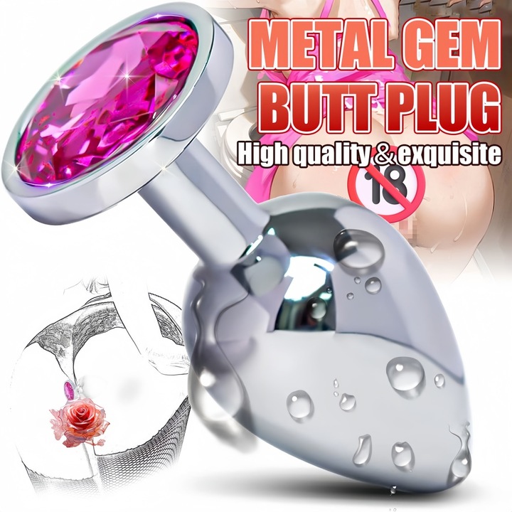 Plug anal, EXCITAT, Neted, Aliaj de aluminiu, Rezistent la apa, Usor de curatat, Design conic, Impermeabil, Jucarii pentru masturbare masculina si feminina, Argintiu/Roz