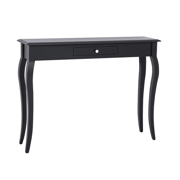 Consola cu picioare curbate, 1 sertar, culoare negru P003, vopsit, 100% lemn masiv