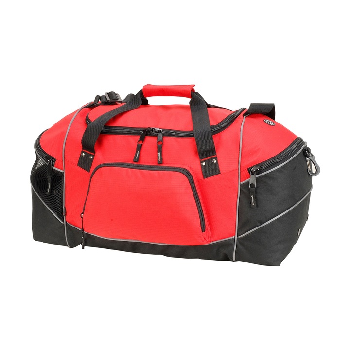 Спортна чанта Torino, Ronic X, 100% полиестер-600D рипстоп, 1 основно отделение с цип, 1 страничен джоб с цип за обувки, 1 страничен джоб с цип, 1 преден джоб с цип, 60 x 31 x 27 см, 46 литра, червен