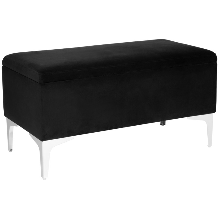 Bancheta cu spatiu de depozitare Canetti CR, Lordly, Velur matlasat, 81x42 cm, Negru