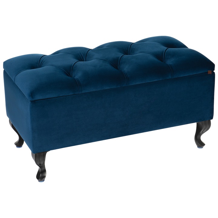 Bancheta cu spatiu de depozitare Verona BL, Lordly, Velur matlasat, 81x42 cm, Albastru
