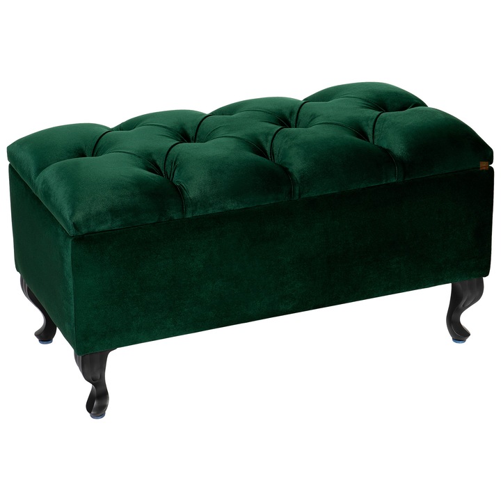 Bancheta cu spatiu de depozitare Verona BL, Lordly, Velur matlasat, 81x42 cm, Verde