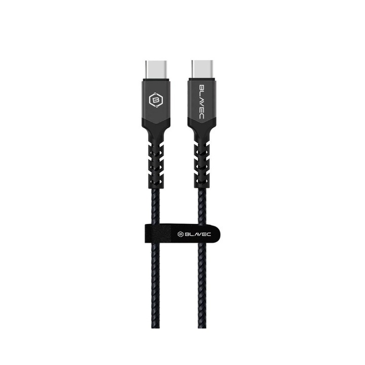 Cablu Date Si Incarcare Upzz Blavec Raptor 60W 3A, Usb-C La Usb-C, Super Rezistent, 2M, Textil, Negru - CRA-CC3BG20