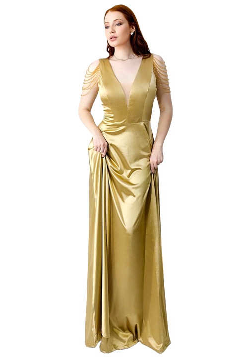 Порочна рокля Leontina, със сатенена текстура, Златист