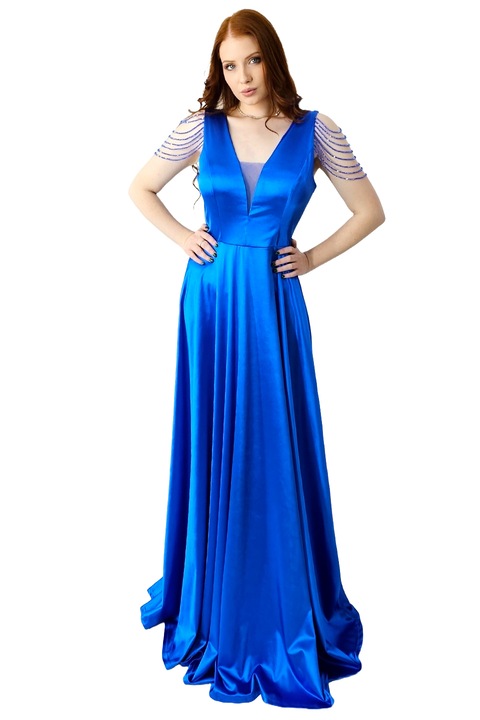 Rochie de ocazie Leontina, cu textura satinata, Albastru