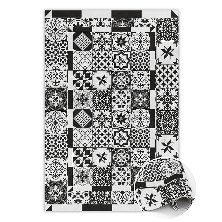 Covor de vinil, PVC, Gresie spaniola, Negru, 120 cm x 180 cm, 010260360160000020292