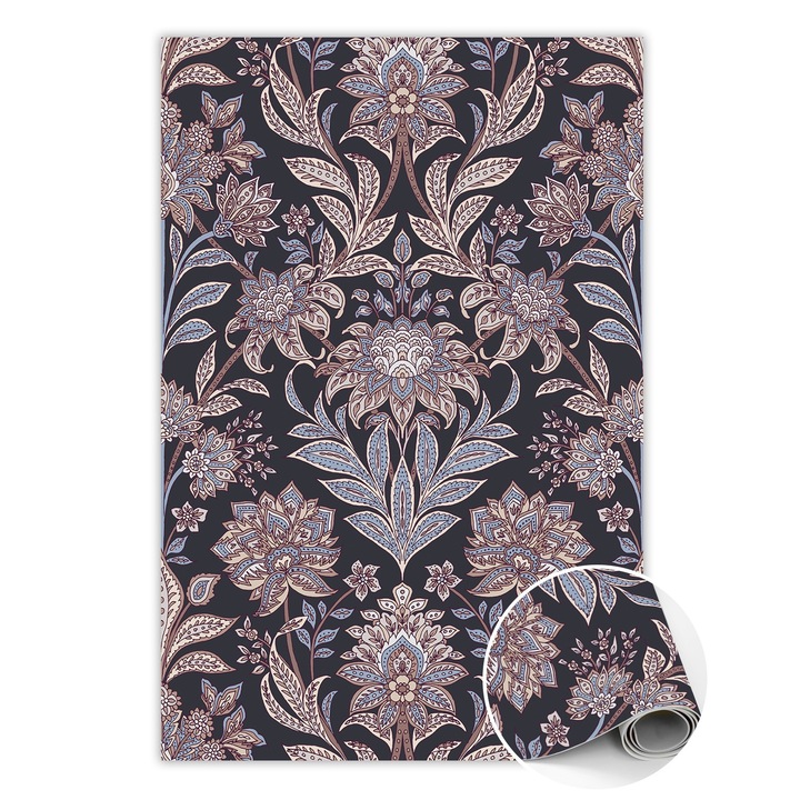 Covor de vinil, PVC, Imprimeu paisley, Negru, 120 cm x 180 cm, 010260360160000031006