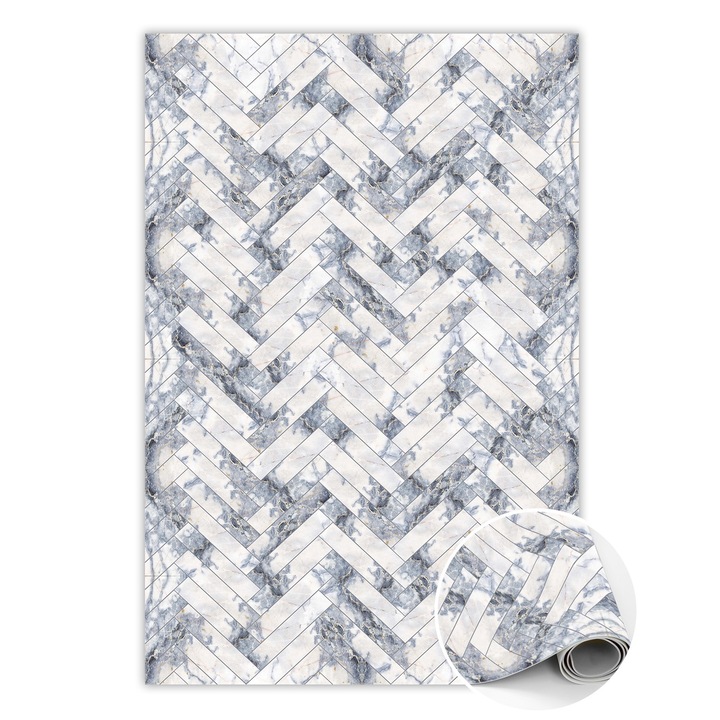 Covor de vinil, PVC, Marmura in oase, Alb, 120 cm x 180 cm, 010260360160000020333