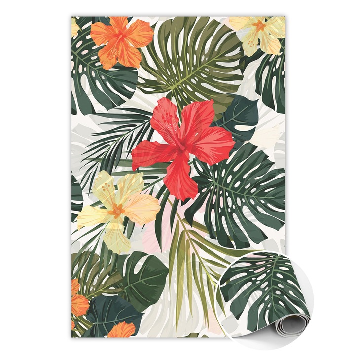 Covor de vinil, PVC, Flori de paradis, Roz, 120 cm x 180 cm, 010260360160000020473