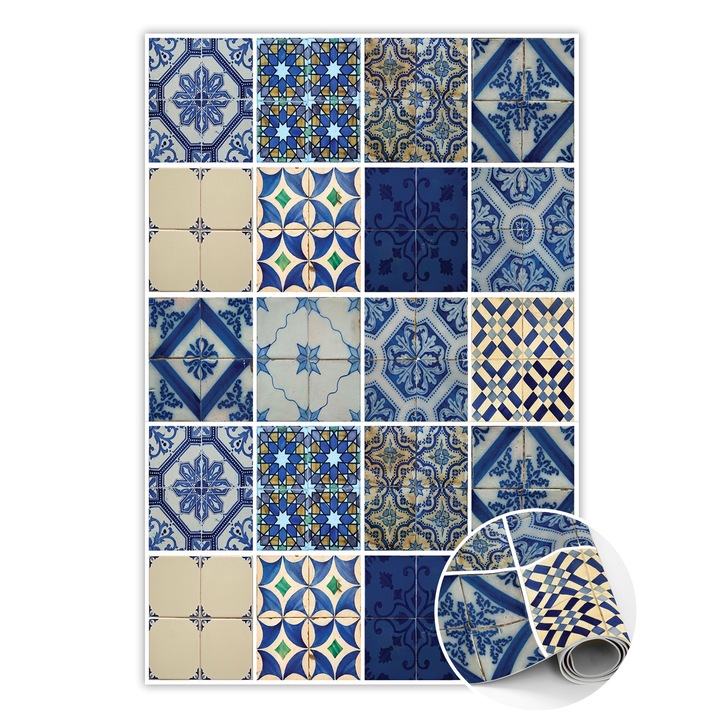 Covor de vinil, PVC, Placi marocane, Albastru, 120 cm x 180 cm, 010260360160000020501