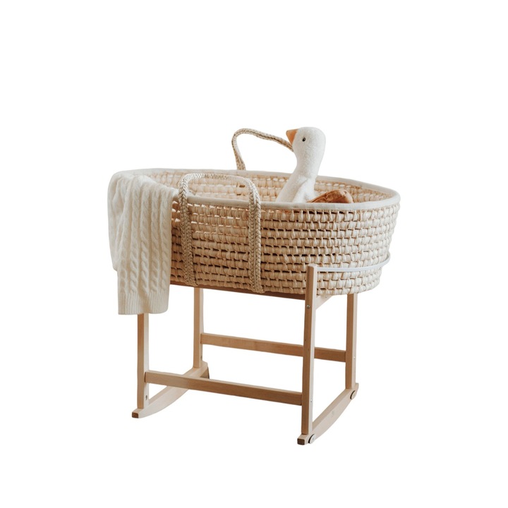 Кош за бебе kidoocrafts, 1720KOS, африкански Мойсей, със стойка и матрак 83x45 см, дърво, естествен