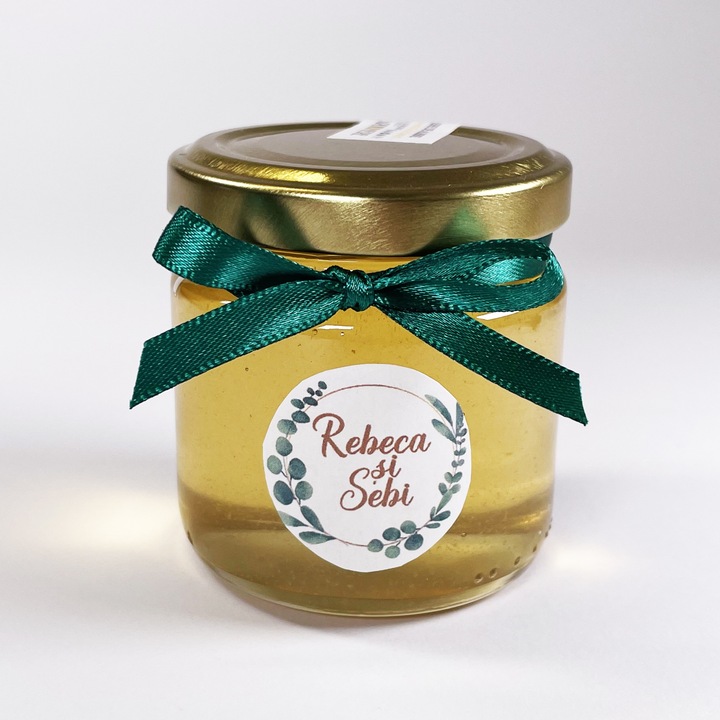 Marturie cu miere Cassiopeia, diverse culori, botez sau nunta, diferite culori, borcanel cu miere de salcam, 140 g