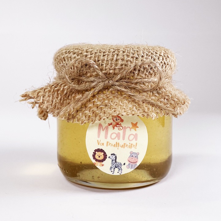 Marturie cu miere Corona, botez sau nunta, borcanel cu miere de salcam, 140g