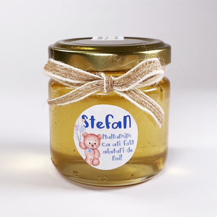 Marturie cu miere Lyra, botez sau nunta, borcanel cu miere de salcam, 140g