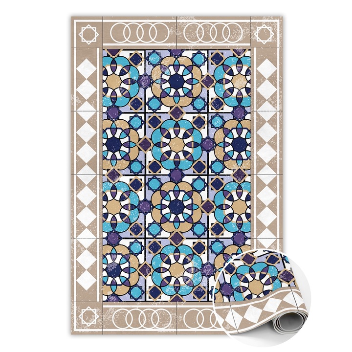 Covor de vinil, PVC, Patrate in romb, Bej, 60 cm x 90 cm, 010260360570000020288