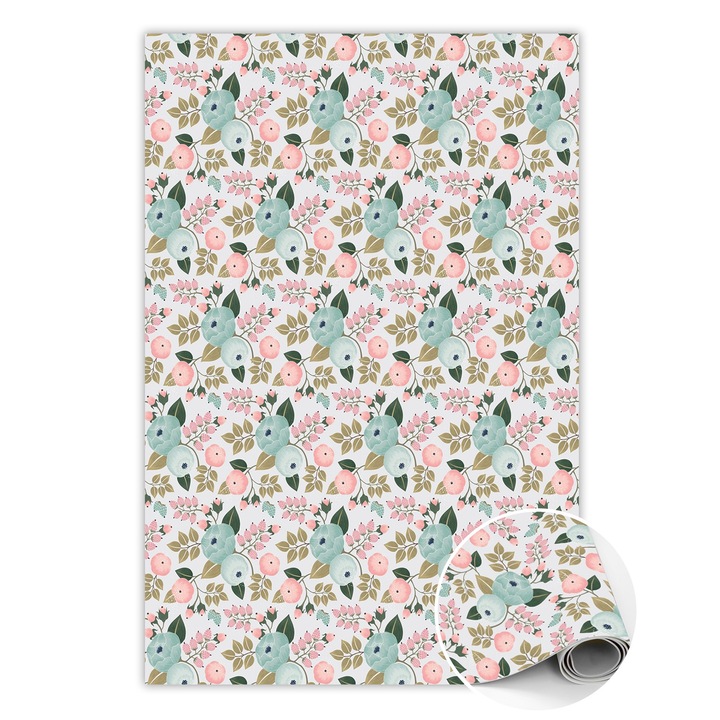 Covor de vinil, PVC, Floare, Verde, 60 cm x 90 cm, 010260360570000020524