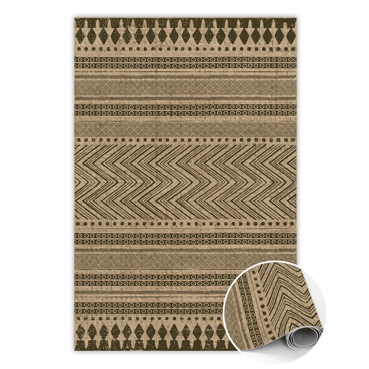 Covor de vinil, PVC, Triunghiuri albe negre, Maro, 120 cm x 180 cm, 010260360160000019850