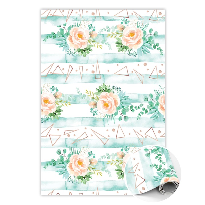 Covor de vinil, PVC, Forma abstracta, Turcoaz, 60 cm x 90 cm, 010260360570000020532