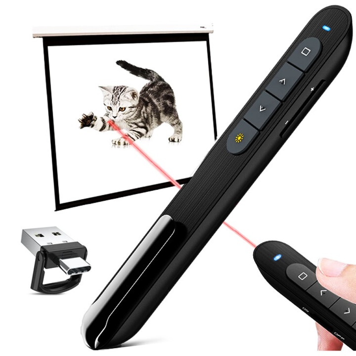 Vezeték nélküli műsorvezető, EXCITED, lézermutató, USB A és USB C vevő, akkumulátor, fekete