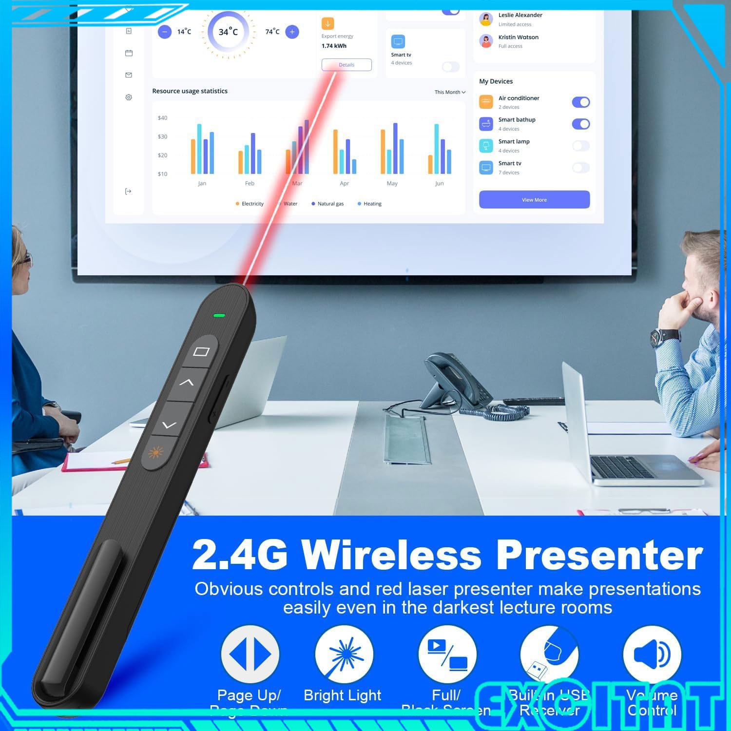 Pointor Software Prezentator wireless, EXCITAT, pointer laser, Multifunctional, ABS ...