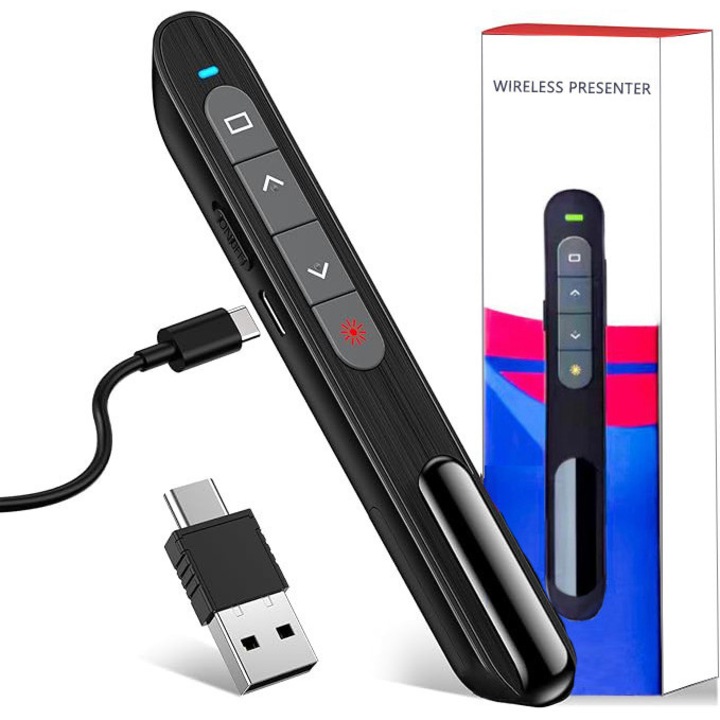 Презентатор, EXCITED, Безжичен, лазерна показалка, USB A и USB C приемник, черен