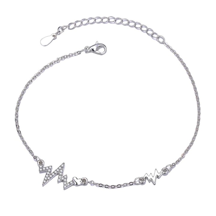 Bratara dama, YISYNIM, model heartbeat, Aliaj, ajustabila, argintiu, 16cm