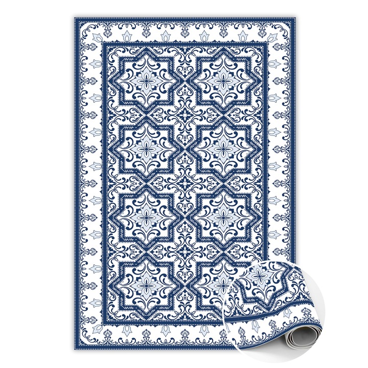 Covor de vinil, PVC, Stil portughez, Albastru, 60 cm x 90 cm, 010260360570000019990
