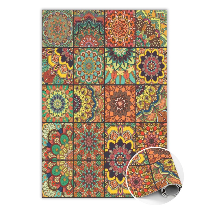 Covor de vinil, PVC, Tigla portugheza, Albastru, 60 cm x 90 cm, 010260360570000020498