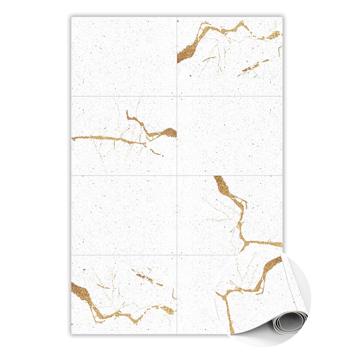 Covor de vinil, PVC, Placi de piatra, Alb, 120 cm x 180 cm, 010260360160000020353