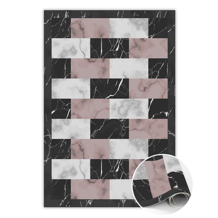 Covor de vinil, PVC, Marmura knuckles, Negru, 120 cm x 180 cm, 010260360160000020237