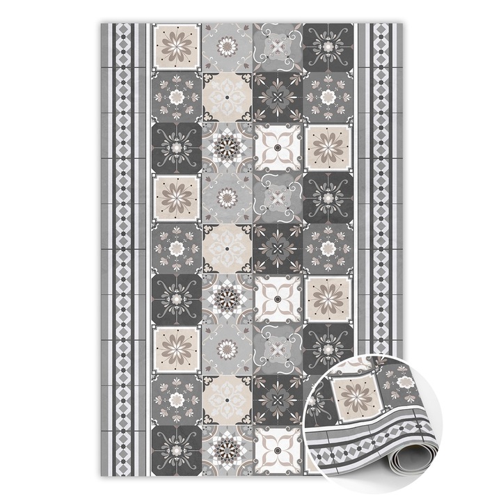 Covor de vinil, PVC, Gresie si centura, Gri, 120 cm x 180 cm, 010260360160000020314