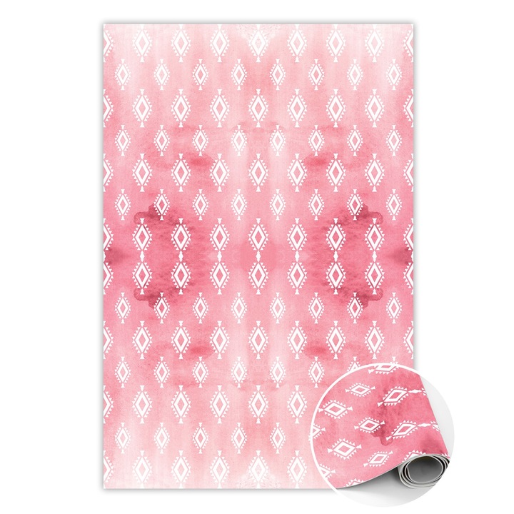 Covor de vinil, PVC, Geometria indiana, Roz, 120 cm x 180 cm, 010260360160000020331