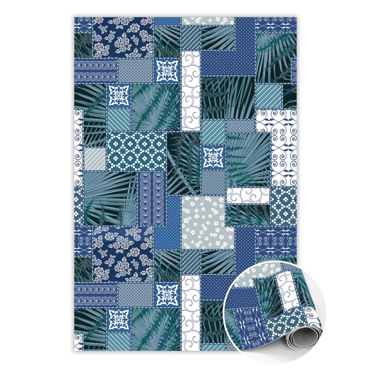 Covor de vinil, PVC, Patchwork tropical, Verde, 120 cm x 180 cm, 010260360160000020151