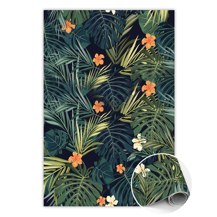 Covor de vinil, PVC, Frunze tropicale, Verde, 120 cm x 180 cm, 010260360160000020471