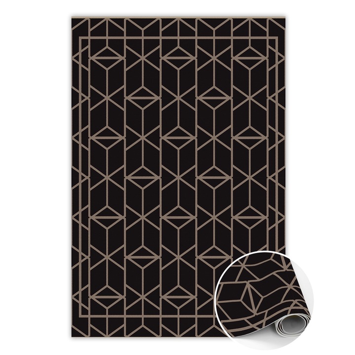 Covor de vinil, PVC, Model retro, Negru, 150 cm x 225 cm, 010260360300000020275