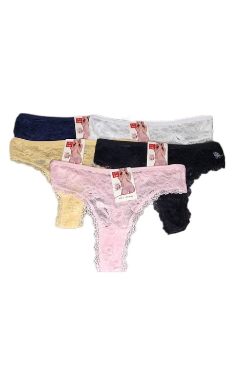 Chiloti dama, dantela, set 5 bucati, multicolor, Multicolor