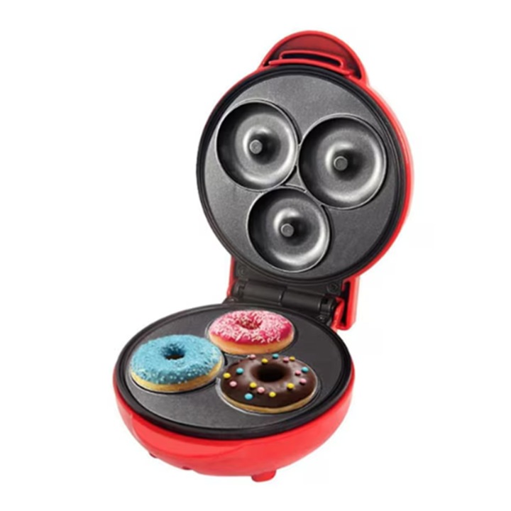 Уред за понички, 3 дупки, незалепващо, 350W, 165x85x125mm, червен