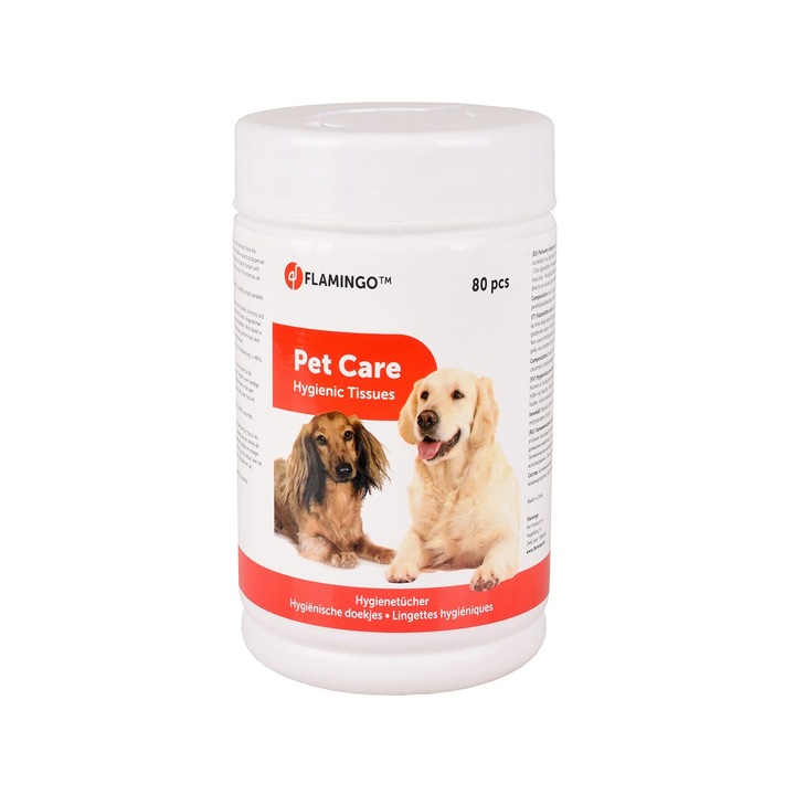 Servetele umede, pentru caini si pisici, Flamingo, pentru ochi si urechi, 80 buc