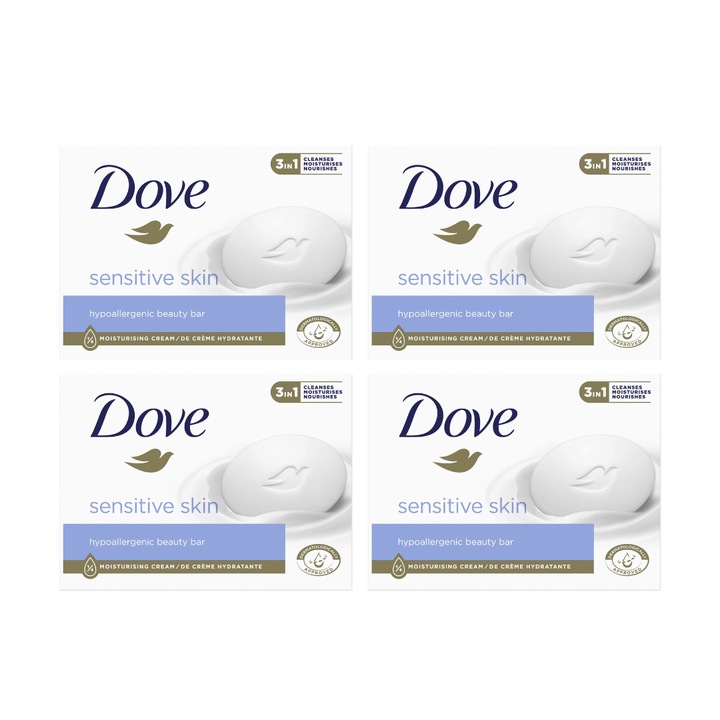 Set Sapun Crema Dove Sensitive Skin, Hipoalergenic, 4 Bucati x 90 g