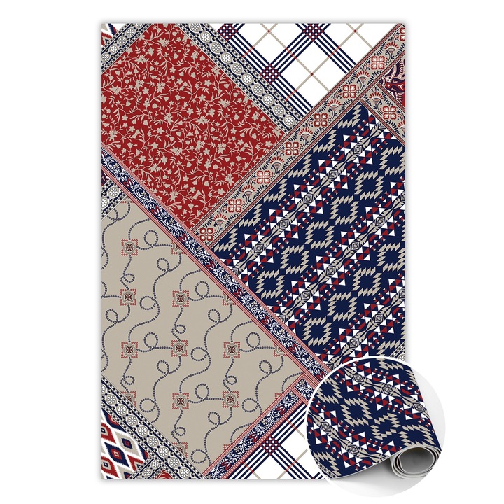 Covor de vinil, PVC, Valuri de marmura, Albastru, 100 cm x 150 cm, 010260360050000029765